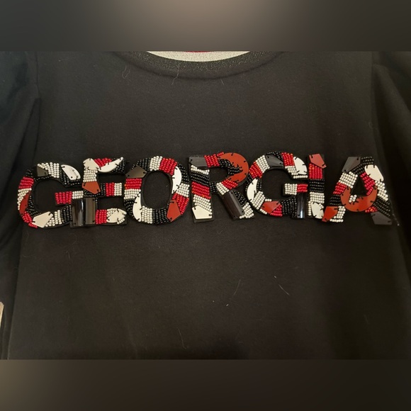 QOS Only One Sample UGA University of Georgia Dress Black White & Red Gems S- XS